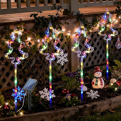 6 Packs Christmas Tree Solar Garden Lights with 8 Light Modes, 21.65 Inches Tall Christmas Outdoor Garden Light with 20 LEDs Each, Solar Outdoor Xmas Decor for Garden, Path, Patio (Multiple-Colored)