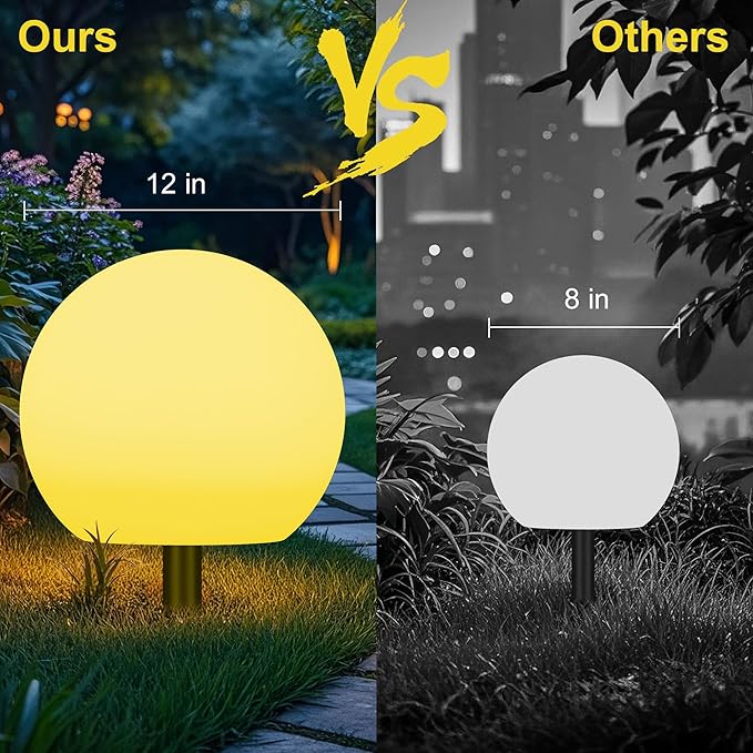 12 Inch Solar Ball Light, Outdoor Globe Light with Remote Control, 10 Modes RGB Color Changing, Waterproof Color | Lumora