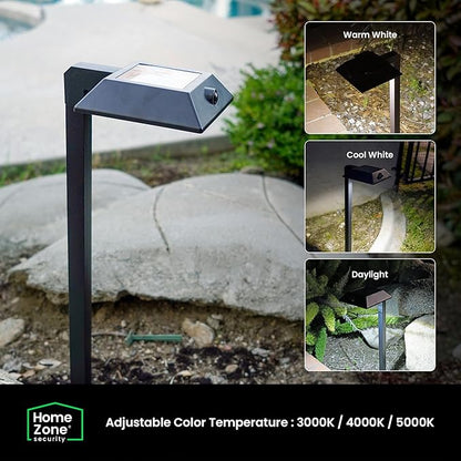 Mesh Linkable Series 4-Pack Solar LED Security Pathway Light w/ LiFePO4 Battery, 300LM, Auto-linking, 110°x16 ft Motion Detection, CCT 3000K/4000K/5000K, 4-Channel Settings, Stainless Steel, Black