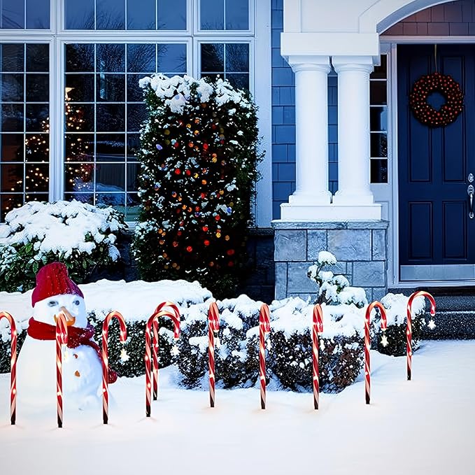 12 Packs Christmas Candy Cane Lights Outdoor Solar Powered Christmas Pathway Lights with Stars Waterproof for Yard | Lumora