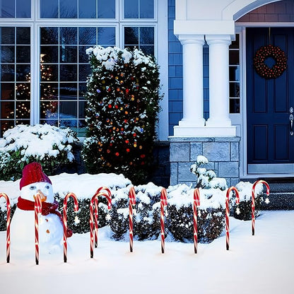 12 Packs Christmas Candy Cane Lights Outdoor Solar Powered Christmas Pathway Lights with Stars Waterproof for Yard Walkway Patio Outside Decoration