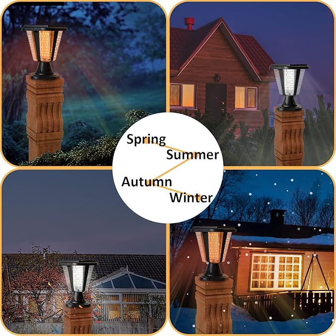 Kendal Metal Solar Post Lights Outdoor, Waterproof Decorative Solar Pillar Light, Safety Waterproof Beveled PS Panes, Warm White, Black, Pack of 2