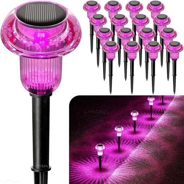 16 Pack Halloween Solar Lights Outdoor Hot Pink Solar Pathway Lights Outdoor Purple Mushroom LED Waterproof | Lumora