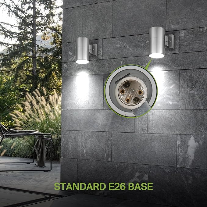 ASD 1 Light Outdoor Wall Light Fixture | 60W E26 Socket 120V ETL Cylinder Up Down Lights | LED/CFL/Incandescent | Lumora