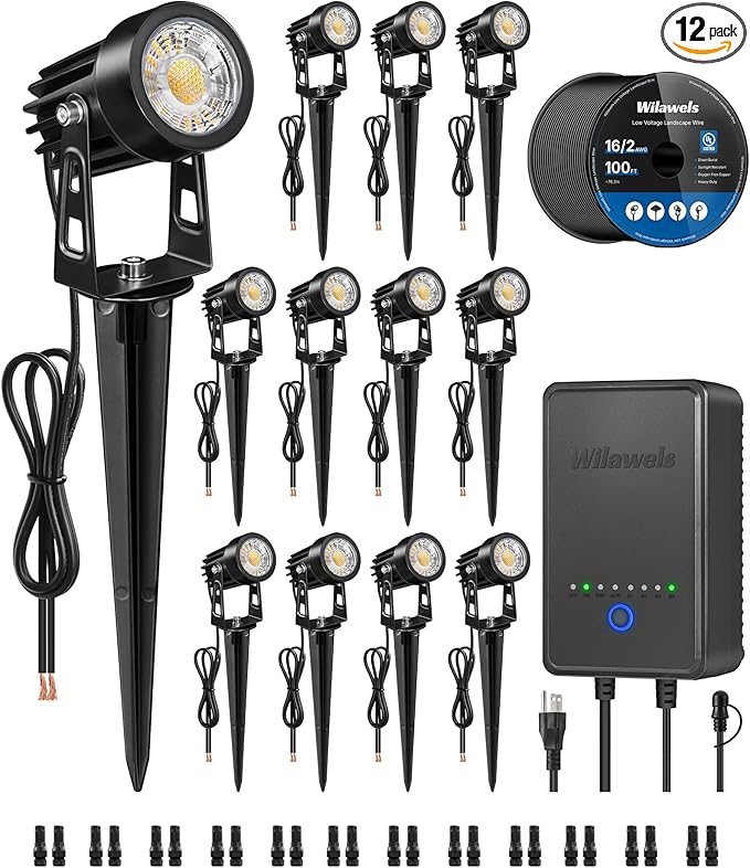 All-in-One LED Low Voltage Landscape Lighting Kit, 12-Pack Landscape Lights with Transformer, 100FT Wire and | Lumora