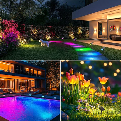 Consciot Solar Spot Lights Outdoor, Halloween Decorations 22 LEDs IP67 Waterproof Color Changing Solar Outdoor Lights, 8 Colors, 2-in-1 Adjustable Wall Lights for Garden Yard Pathway, 2 Pack(RGB)