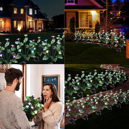 Solar Garden Lights Outdoor Christmas Decor 4 Pack Solar Outdoor Lights Waterproof 7 Color Changing LED Lights 5 Head Solar Flower Lights for Yard Patio Pathway Decoration