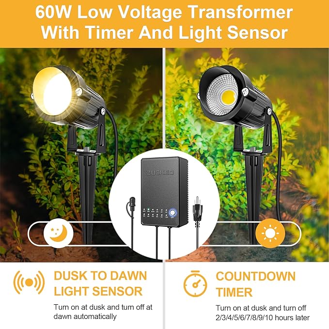 ZUCKEO All-in-One Landscape Lighting Kit, 5W LED Low Voltage Landscape Lights with Transformer and 80FT Wire | Lumora