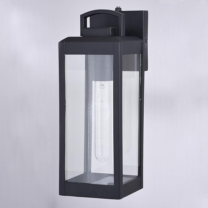 VAXCEL Kinzie Outdoor Porch Light, 5" W x 14.25" H Black Outdoor Lantern, Modern Dusk to Dawn Wall Light for Porch | Lumora
