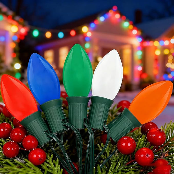 Abeja C9 Multicolor Christmas Light Outdoor, 25Ft Vintage Christmas String Lights with 26 Multicolored Bulbs | Lumora