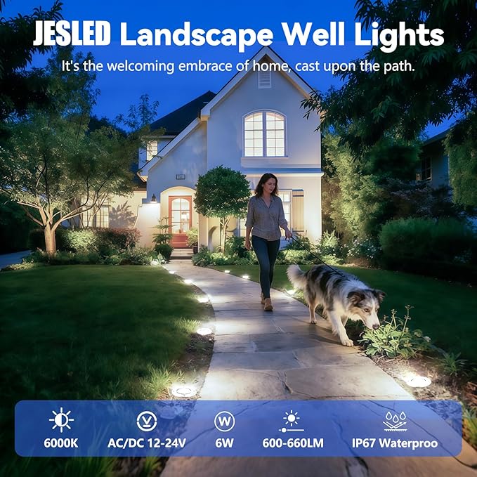 JESLED Low Voltage Landscape Lights, 6W LED Well Lights IP67 Waterproof, 6000K Bright - Outdoor Lighting Accessory | Lumora