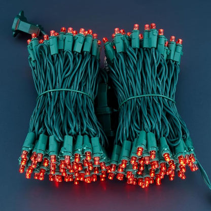 Red Wide Angle Christmas Lights, Pack of 2 Sets 25 Ft 100 LED Green Wire 5mm UL Certified Commercial Grade Holiday String Light