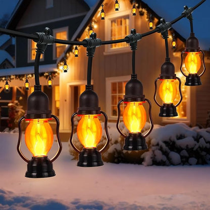 Flame String Lights Indoor Outdoor, 21FT Patio Lights with 10 Flickering Flame Bulb, Timer, Waterproof LED Outdoor Decorative Orange Lights for Patio, Yard, Bistro, Porch, Garden Decor