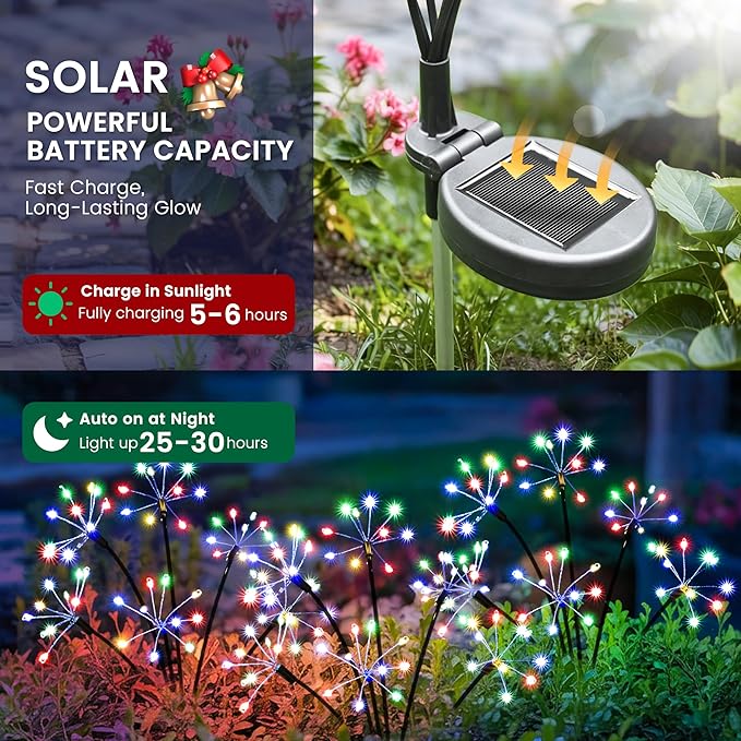 Solar Garden Lights Outdoor, Solar Garden Decor, Solar Fairy Lights, Gardening Supplies, Solar Powered Lights Waterproof for Yard Patio, Fairy Decor Firwork(6 Pack Multi-Colored)