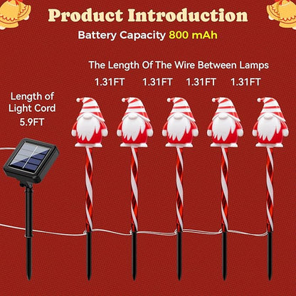 5 Packs Christmas Elf Solar Garden Light with 8 Light Modes, 15.75 Inches Tall Christmas Patio Outdoor Light, IP65 Waterproof, Auto ON/Off, Solar Xmas Light for Pathway, Courtyard