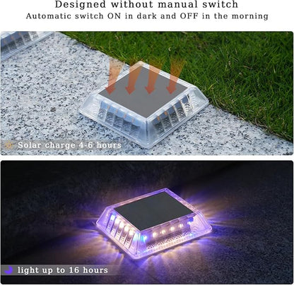 LEDES Solar Deck Lights Outdoor, IP68 Waterproof Step Lights, Solar Powered Driveway Lights, Natural White 4000K LED Lights, Stick on Garden Steps Yard Fence Patio Pathway Dock, Square(4 Pack)