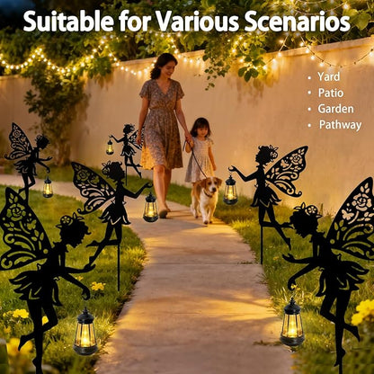 Solar Fairy Garden Statues Outdoor Decor, 2 Pack Metal Fairy Figurine Light Stake,Housewarming Ornament for Patio, Lawn, Yard, Pathway - Unique Gift Ideas for Gardening Mom Grandma Birthday