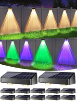 ODEETRONIC Solar Fence Lights Outdoor - 12 Pack RGB + Warm & Cool White Solar Deck Lights, 9 Fixed Color Changing | Lumora