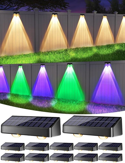 ODEETRONIC Solar Fence Lights Outdoor - 12 Pack RGB + Warm & Cool White Solar Deck Lights, 9 Fixed Color Changing Ourdoor Patio Light with 11 Mode, Outdoor Halloween Lighting for Fence Wall Step Decor