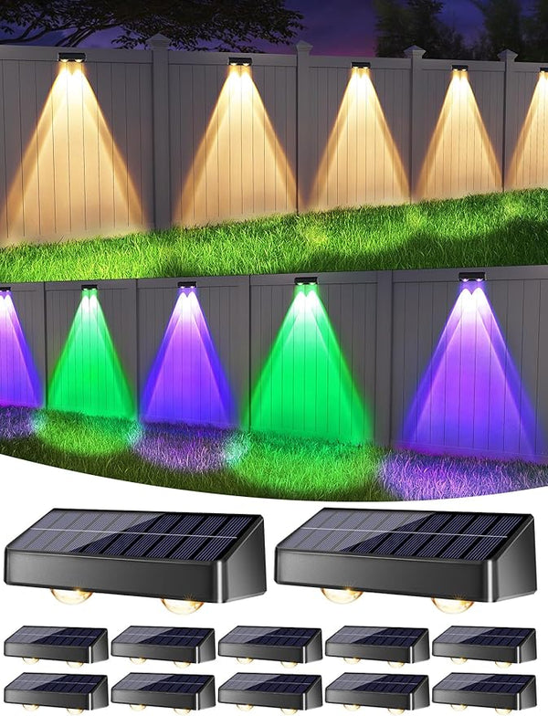 ODEETRONIC Solar Fence Lights Outdoor - 12 Pack RGB + Warm & Cool White Solar Deck Lights, 9 Fixed Color Changing | Lumora