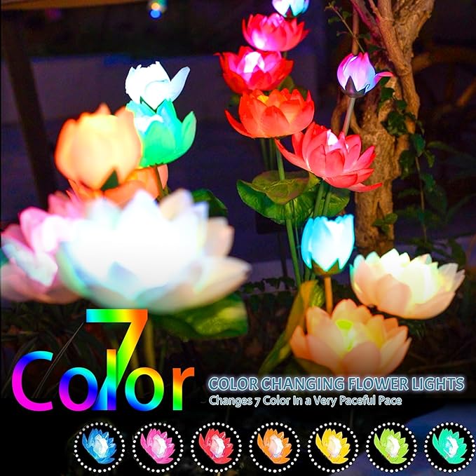 Solar Garden Lights - Solar Flower Lights, 7-Color Changing Lotus Lights for Yard, Garden - Outdoor Path Light | Lumora