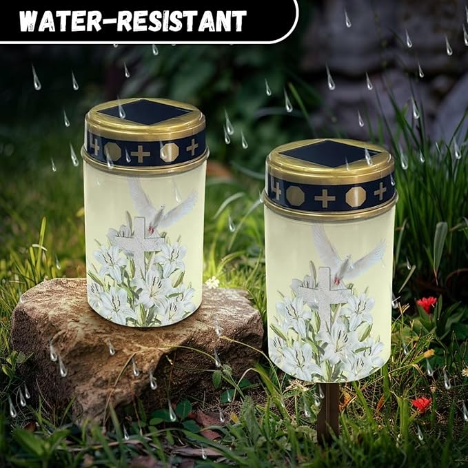 Cross Dove Solar Light Outdoor Solar Garden Lights Bright Solar Path Lights Outdoor Cemetery Solar Light for Grave Memorial Gift Cemetery Decorations for Grave
