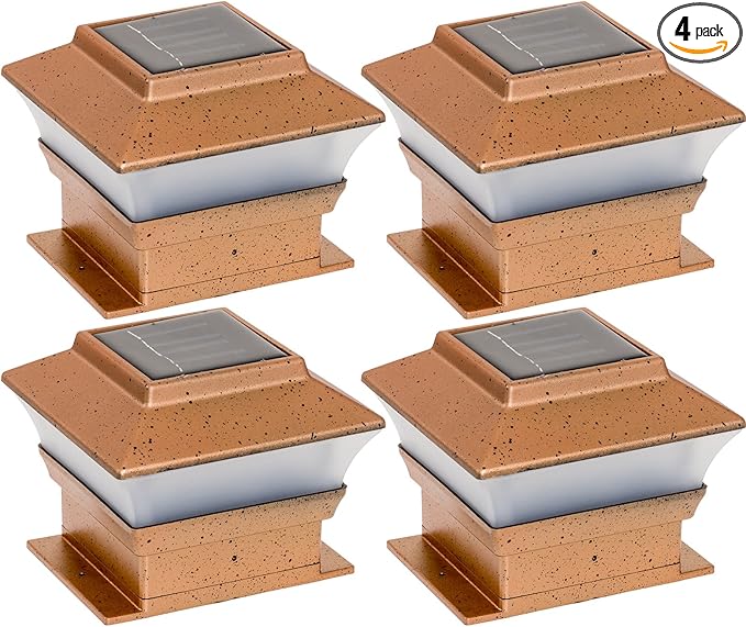 4 Pack Solar Powered Copper Outdoor Garden Deck Patio Fence Pathway Post Light for 4x4 Wood Posts