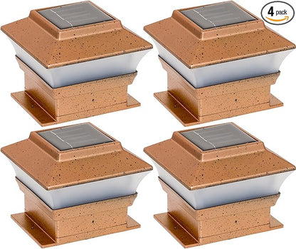 4 Pack Solar Powered Copper Outdoor Garden Deck Patio Fence Pathway Post Light for 4x4 Wood Posts