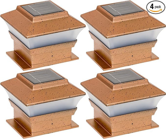 4 Pack Solar Powered Copper Outdoor Garden Deck Patio Fence Pathway Post Light for 4x4 Wood Posts
