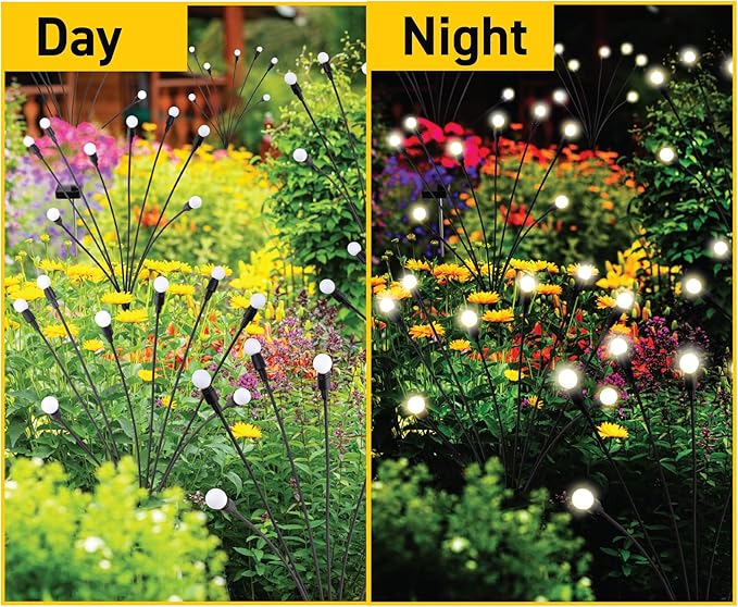 Sensor Brite Solar Garden Lights, Adjustable Firefly Lights with 10-Hour Illumination, Auto ON/Off Outdoor Garden Lights, Easy Install LED Light Pair, Weatherproof Garden Decor, Pack of 2