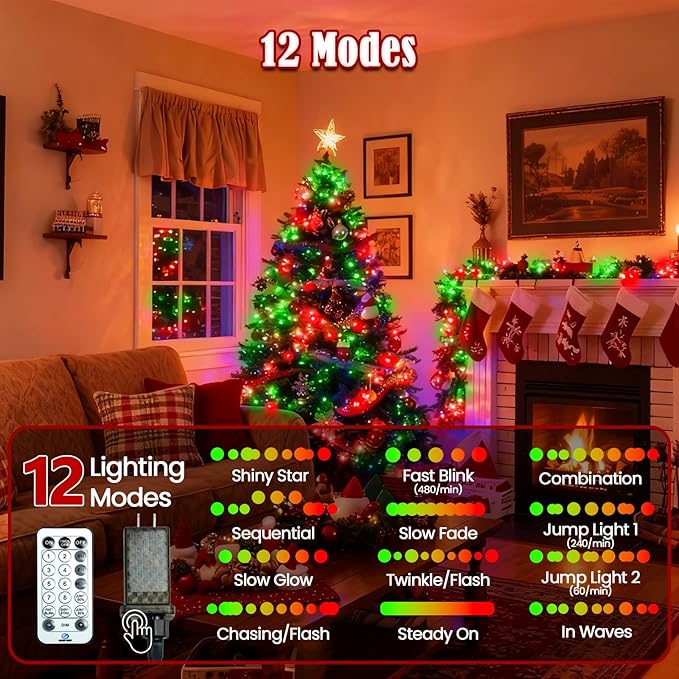 2026 New Voice Control 88ft 240LED Smart Christmas String Lights Outdoor/Indoor | String Lights with Remote, 12Modes, 7Voice Commands & Timers, Christmas Twinkle Light for Xmas Tree Decor(Red & Green)