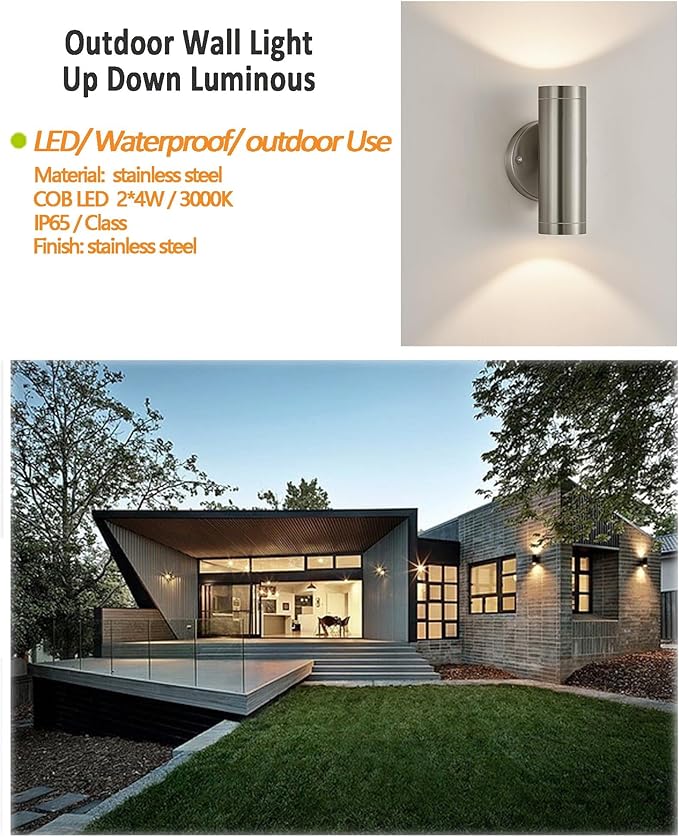 Up and Down Lights Outdoor Silver Cylinder Modern Outdoor Wall Light Stainless Steel Sconce Light Waterproof | Lumora