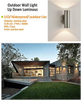 Up and Down Lights Outdoor Silver Cylinder Modern Outdoor Wall Light Stainless Steel Sconce Light Waterproof | Lumora
