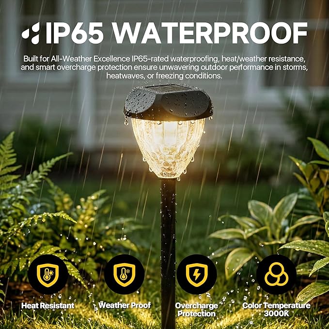 Ensenior Solar Pathway Lights Outdoor - 14.17" Height, 3000K LED Landscape Garden Lights, IP65 Waterproof, Tool-Free Auto ON/Off for Garden Yard Patio Walkway Landscape, 16-Pack