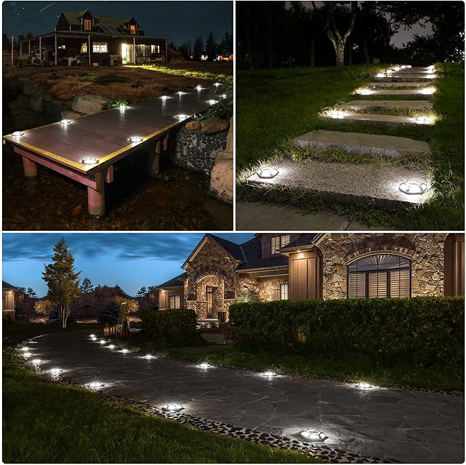 VOLISUN Solar Deck Lights Driveway Dock Lights, 12-Pack Waterproof Outdoor LED Aluminum Dock Lighting Warning Step Light for Driveway Sidewalk Garden Pathway Yard(Warm White+White,2 in 1),Auto On/Off