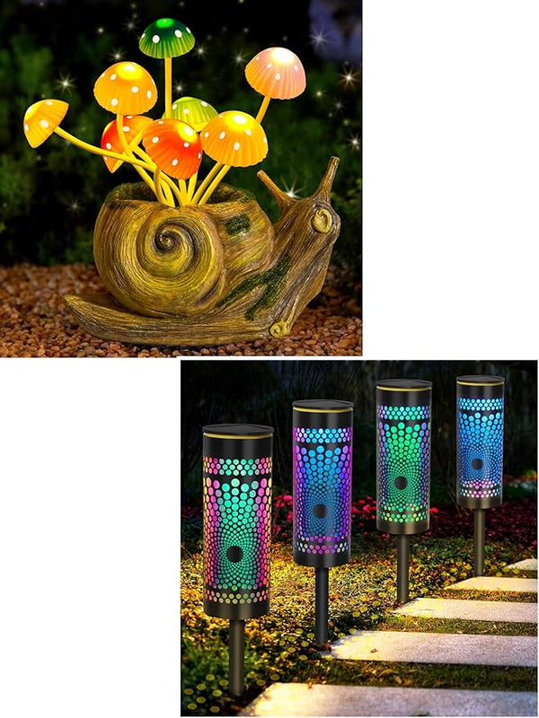 1 Pack Solar Lights Outdoor Snail Garden Statues with Mushrooms& 4 Pack Solar Pathway Lights, Gardening Gifts for | Lumora