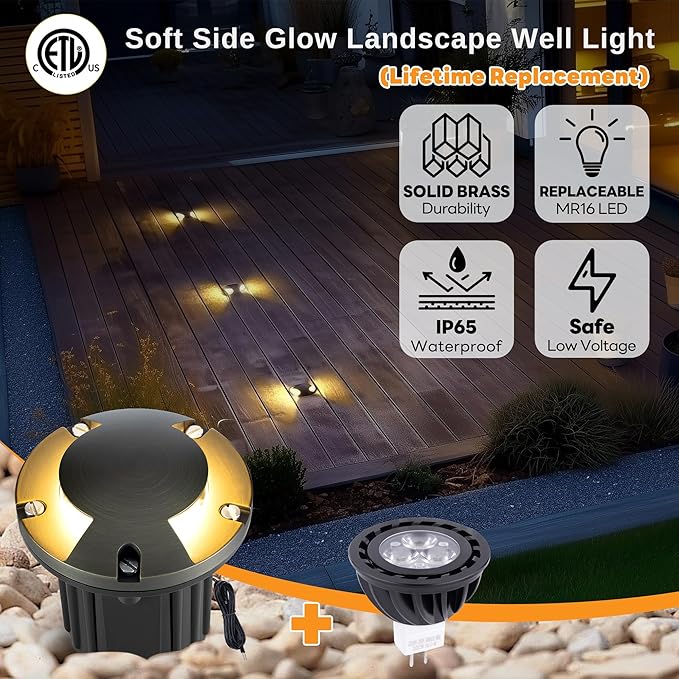Gardenreet 12V Outdoor Well Light - Brass Electric Weatherproof LED In Ground Landscape Lighting, Low Voltage | Lumora