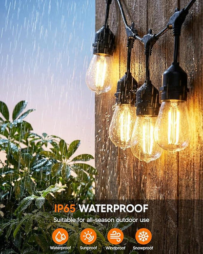25FT S14 Outdoor String Lights, 15+2 Shatterproof Bulbs 2W, 1.5FT Spacing IP65 Waterproof| Dimmable with Remote, Heavy-Duty, Include Screw & Zip Ties for Patio Backyard Holiday Outside
