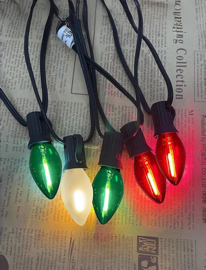 25FT Red Green White Christmas Lights,Multicolor LED C7 Christmas String Lights with 27 LED Bulbs,Dimmable Hanging Lights Candle for Outside Porch Garden Roofline Party Decor