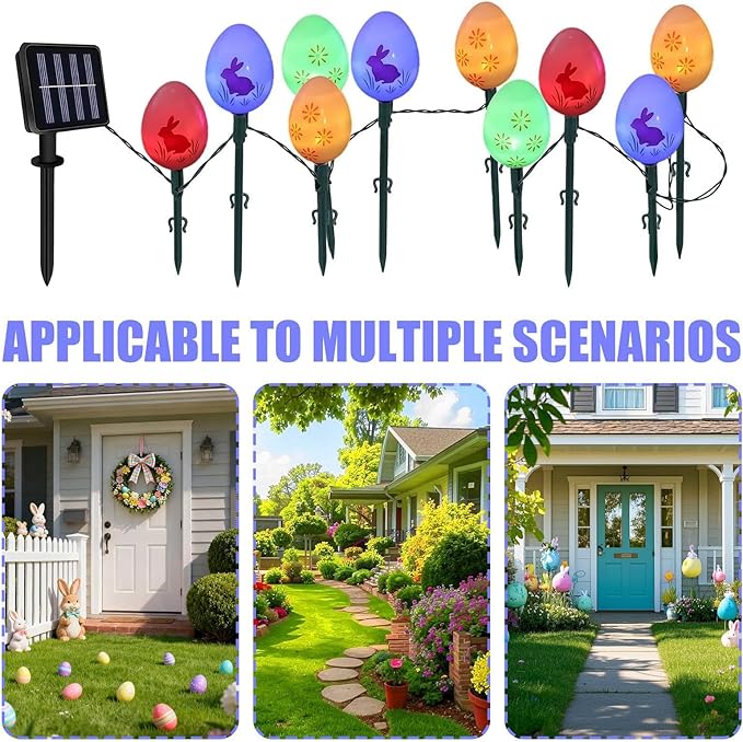 10 Easter Bunny Lamps, Solar-Powered Easter Lamps, 3.5m Holiday Lighted Decoration with Stakes | EasterEgg String | Lumora