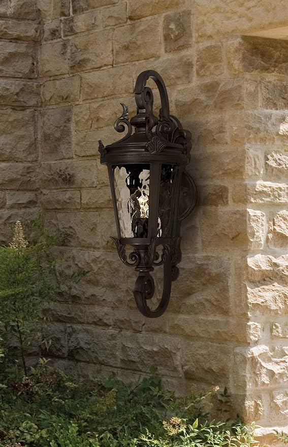 John Timberland Marseille Traditional Outdoor Wall Light Fixture Black Steel Scroll 19" Clear Hammered Glass | Lumora