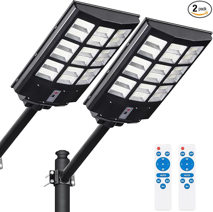 8000W Solar Street Lights Outdoor Waterproof –7000K LED 240000LM Solar Lights Dusk to Dawn with Motion Sensor & Remote, Commercial Solar Powered Parking Lot Lights for Yard, Garage (2 Pack)