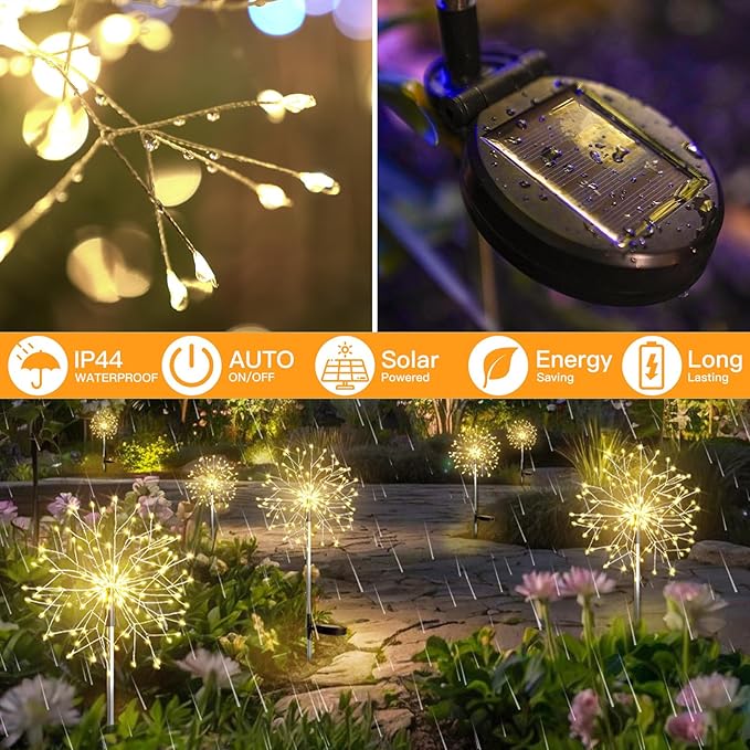 suddus Solar Garden Lights Outdoor Waterproof Decorative, 2Pack 150LED Firework Lights, Solar Fairy Lights for | Lumora