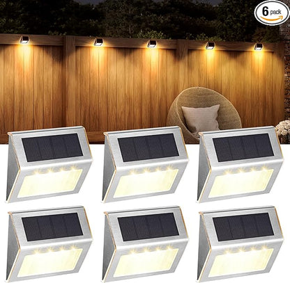 SOLPEX Solar Step Lights, 6 Pack Solar Stair Lights, Outdoor Fence Lighting, Solar Powered Deck Lights Waterproof 4 LEDs for Stairway Patio Porch Pathway Walkway Garden (Warm White)