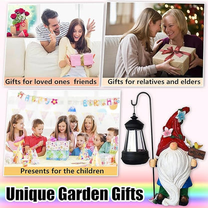 Solar Garden Gnomes Statue with Succulent and LED Lights - Solar Lantern Gnomes Decorations for Yard Outdoor gnome Decorations for Garden, Patio Gnome Gifts for Mom