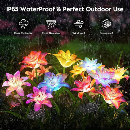 4 Pack Solar Flowers Lights Outdoor Waterproof with Lily, Yard Decorations Outdoor Garden Decor, Solar Garden Lights Outdoor Decor