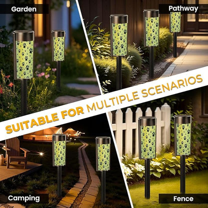 4 Pack Solar Pathway Lights Outdoor Waterproof Dog paw Print Seamless Traces Cat Textile Seamless Solar Garden Lights LED Landscape Lighting for Yard Walkway Lawn Garden Decor