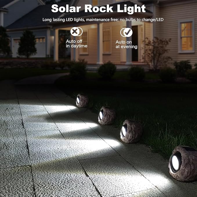 Outdoor Solar Rock Light - 4 Pack, Fake Rock IP65 Waterproof LED Super Bright Spotlight for Deck, Staircase, Woods | Lumora