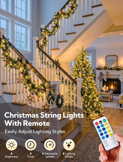 Christmas String Lights Outdoor, 200 LED 98 FT Plug in Christmas Tree Lights with Remote, Waterproof Twinkle Light Clear Wire with Timer for Bedroom, Indoor, Patio, Wedding, Xmas Decorations