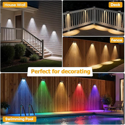 NIORSUN Solar Fence Lights,8 Pack Solars Deck Light,RGB Color,Outdoor Bulb Waterproof Led IP65,Power Patio Lamp with Lenses for Outside/Backyard/Railing/Yard(Black)